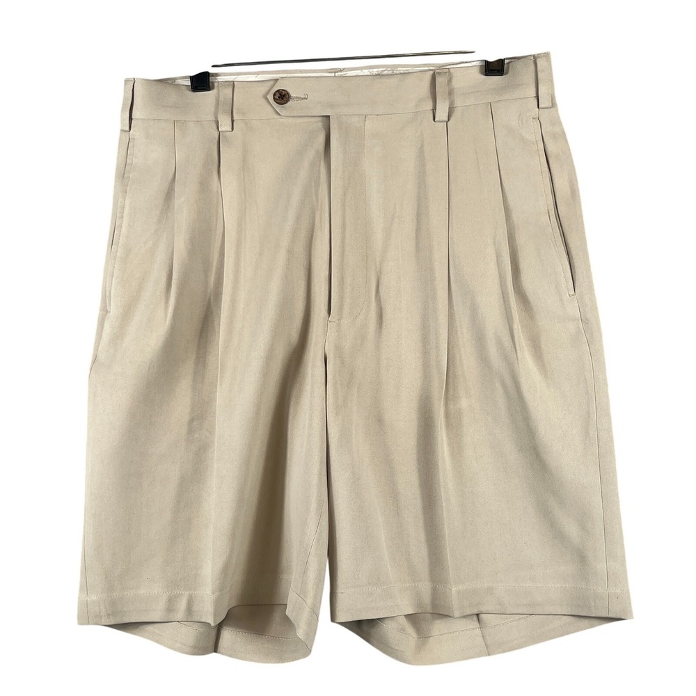 Jos A Bank Mens 33 100% Silk Pleated Shorts Khaki Classic Golf Dress Summer Luxe